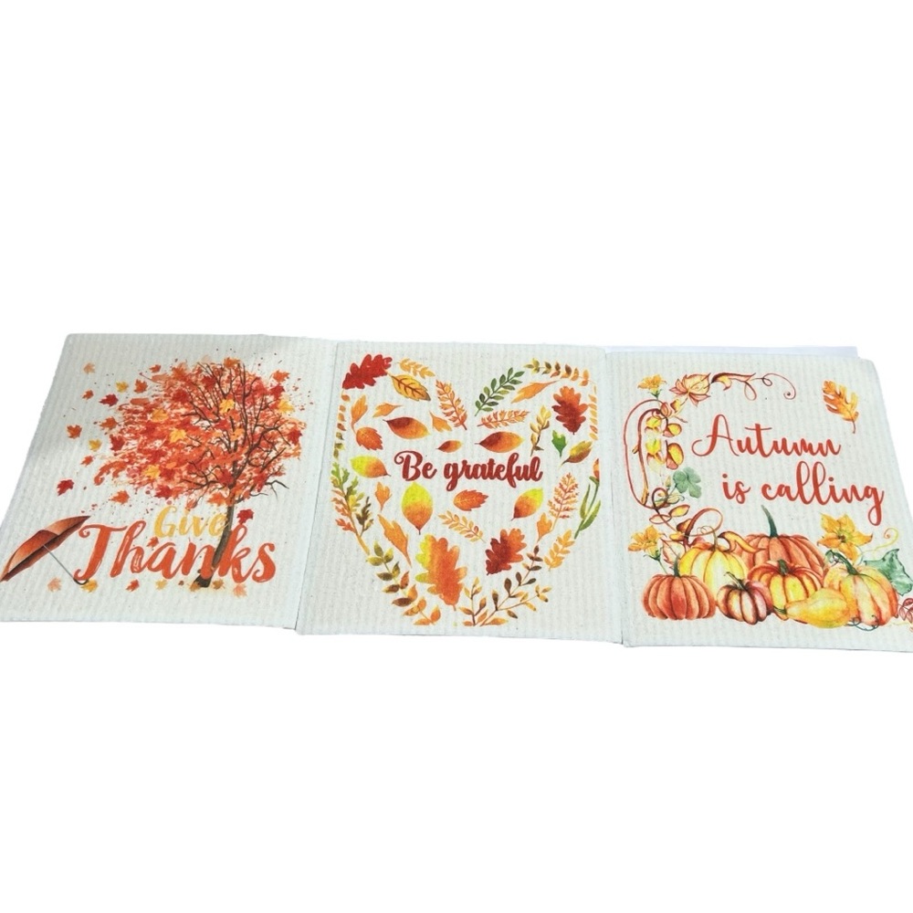 Swedish Dishcloths - Set of 3 Reusable Washable Dishcloths 8”x7” FALL SET